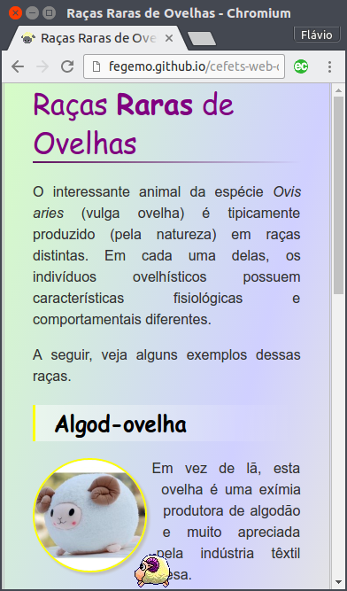 Tela da página sobre raças de ovelhas