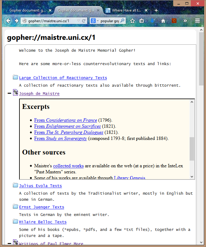 Tela do gopher de Jospeh Maistre