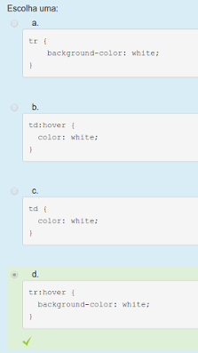 Questão exibindo as 4 possíveis alternativas de respostas.