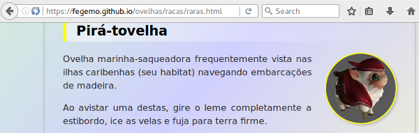 Página exibindo a descrição e imagem da Pirá-tovelha