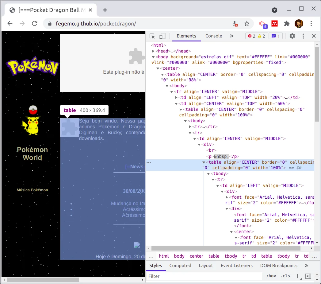 Imagem de uma página com fundo de estrelas com nome Pocket Dragon