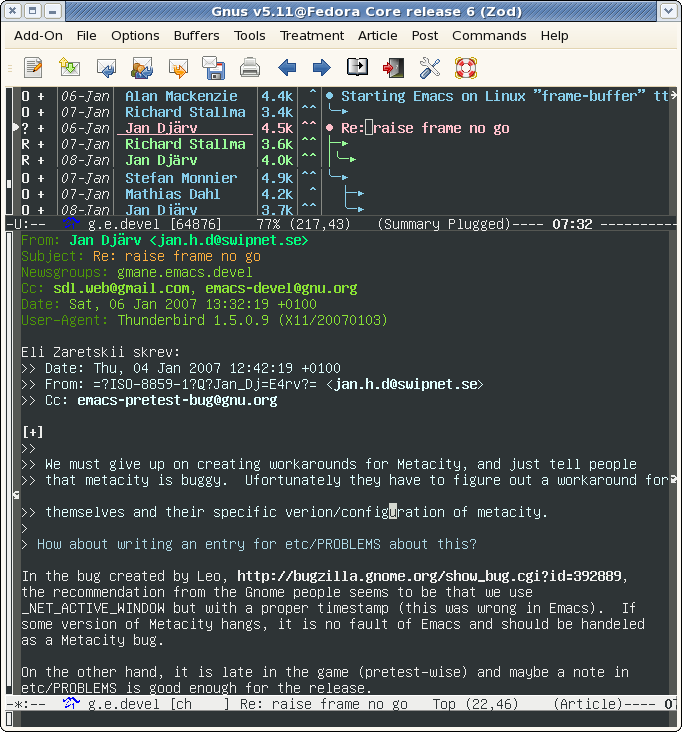 Tela do Usenet GNUs